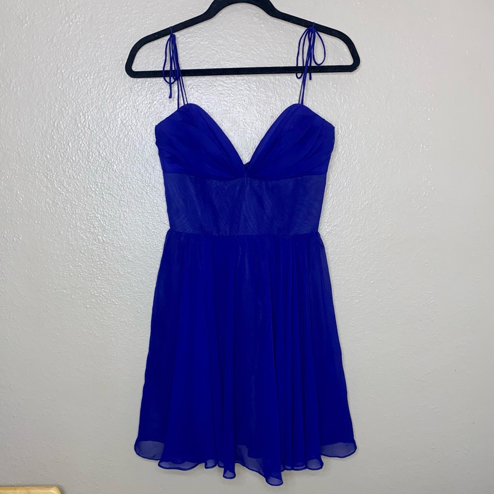 Lazaro Noir Mini Bridesmaid Cocktail Dress Sample Size Medium Blue Tie Straps